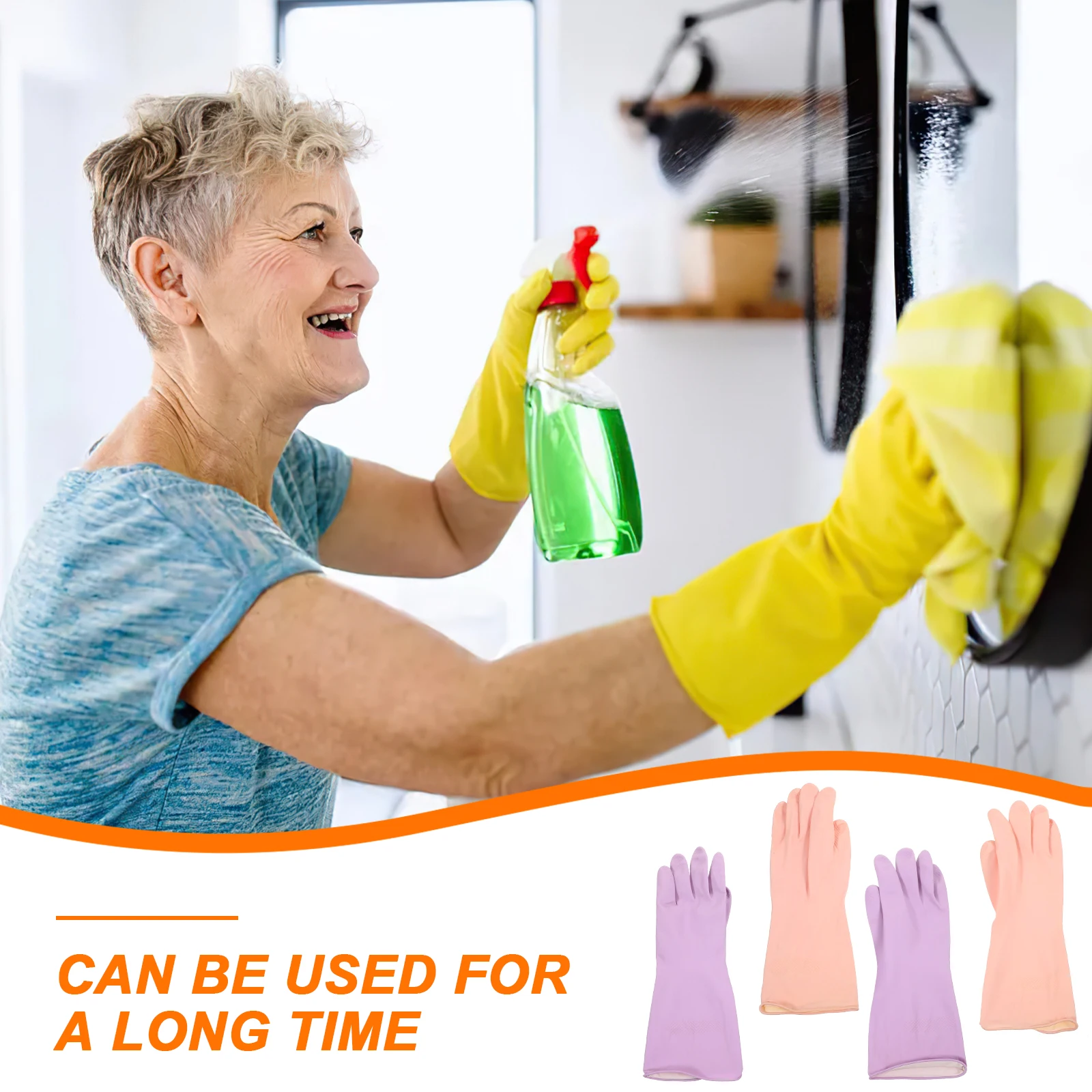 

2 Pairs Waterproof Durable Gloves for Cleaning Dishes Washing Latex Reusable Kitchen Bowl Styling Granular Palm Friction Control