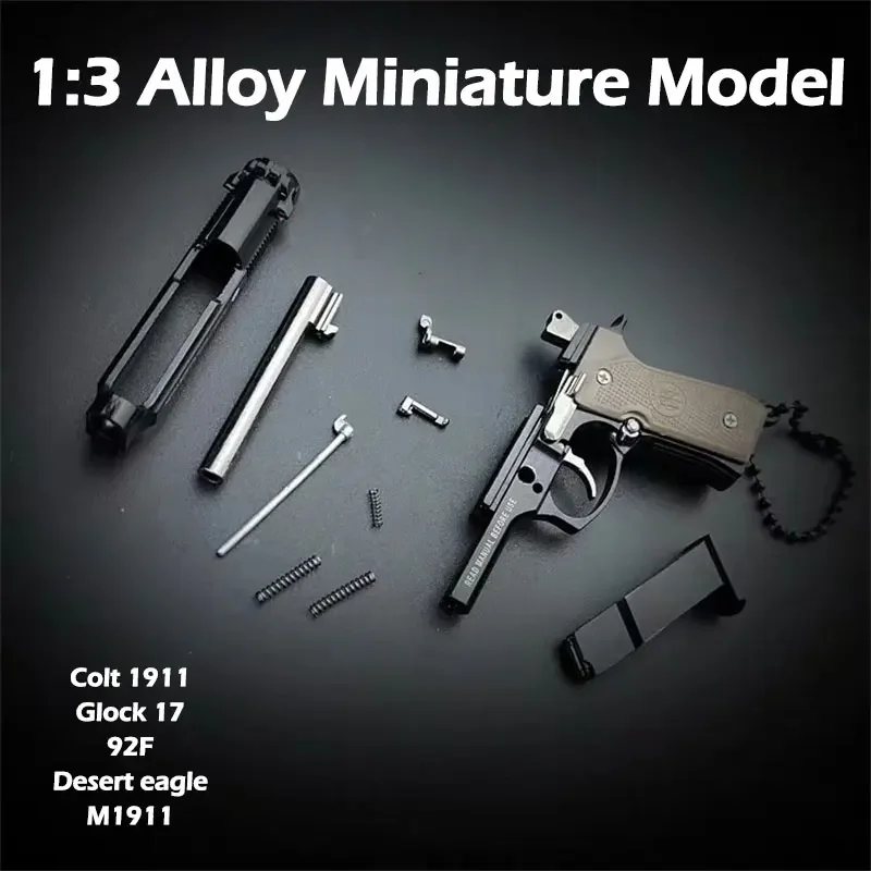 NEW 1:3 Multitypes Anti-stress Toys Metal Pistol Gun Keychain Miniature Model Bereta 92F Colt 1911 Glock 17 Birthday Gifts