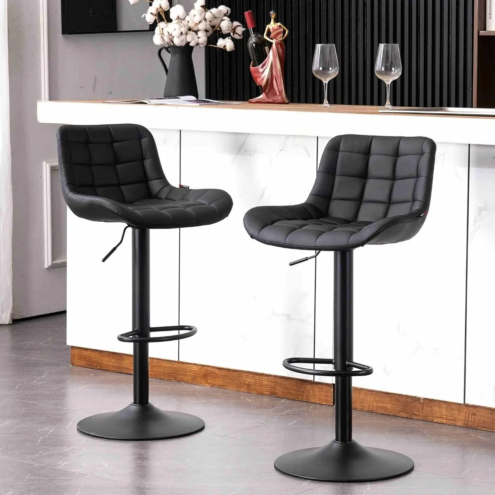 

Bar Stool Set of 2 PU Leather Upholstered Counter Height Barstools Adjustable Swivel Metal Bar Chairs with High Back for Home