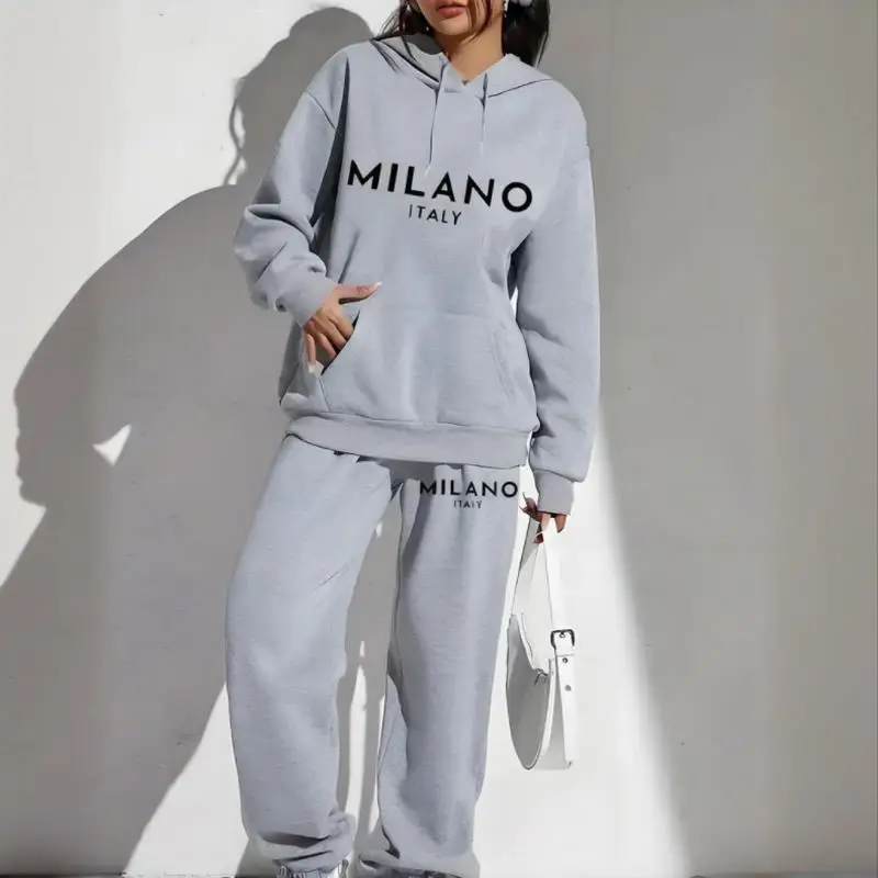 MILANO letter Printed Women Hoodie set Street Hip Hop Clothing Casual Female 2pcs Clothing Plush sweatshirt Perfect for Outdoor