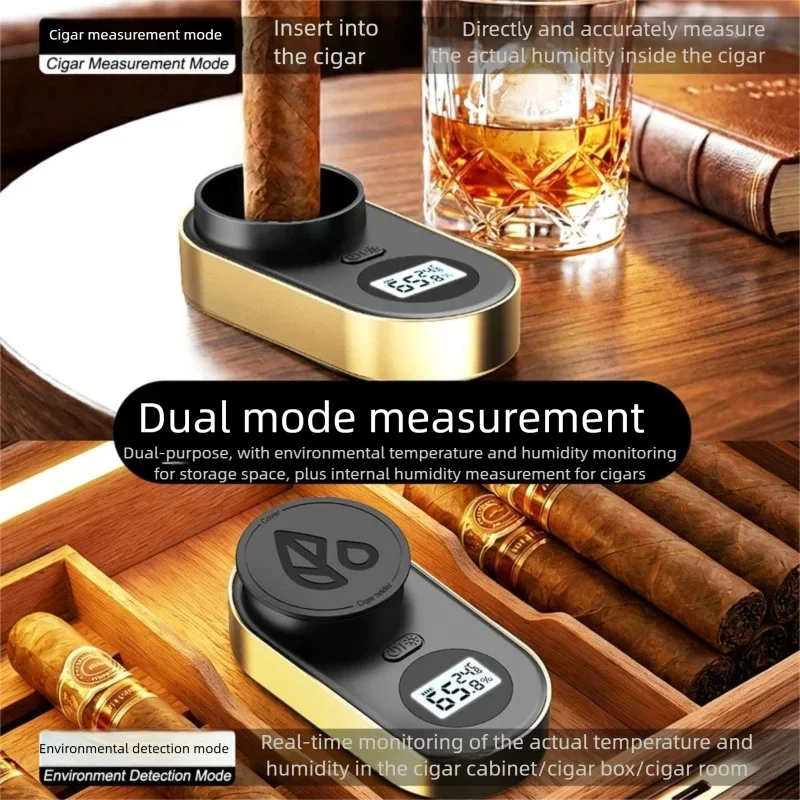Multifunctional 3-Needle Detector Cigar Temperature Humidity Meter Cigar Holder Long Endurance Battery precise dual-mode