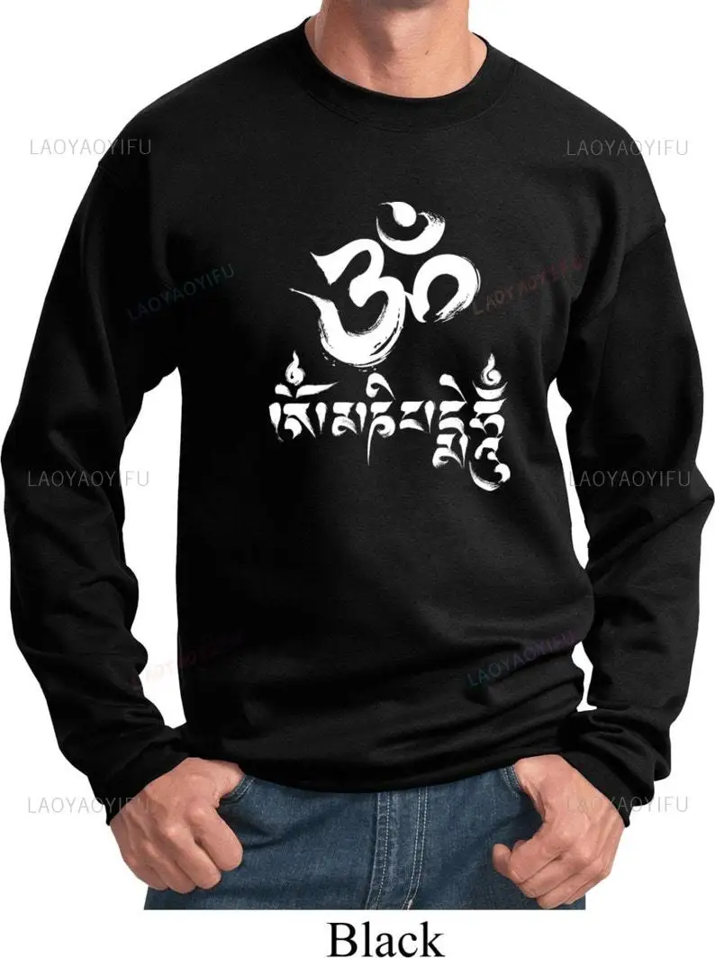 Om Mani Peme Hum Mantra Buddhist Yoga Sweatshirt Woman Man Autumn and Winter Warm O-neck Hoodie Religion Meditation Long Sleeve