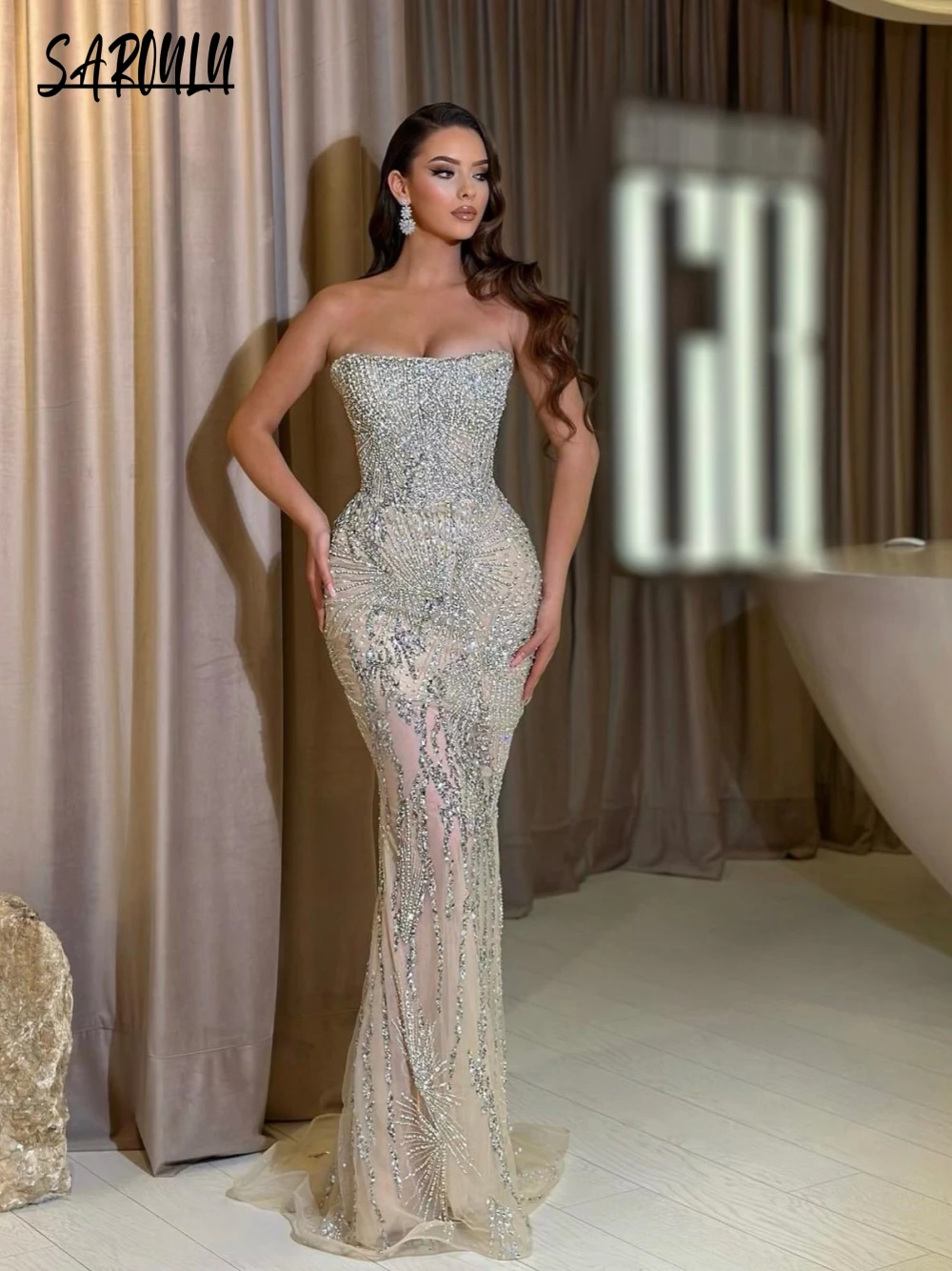 2025 Sexy Sheath Evening Dress Luxury Beading Bride Robe Illusion Crystals Floor-length Customized Prom Dresses Vestido De Novia