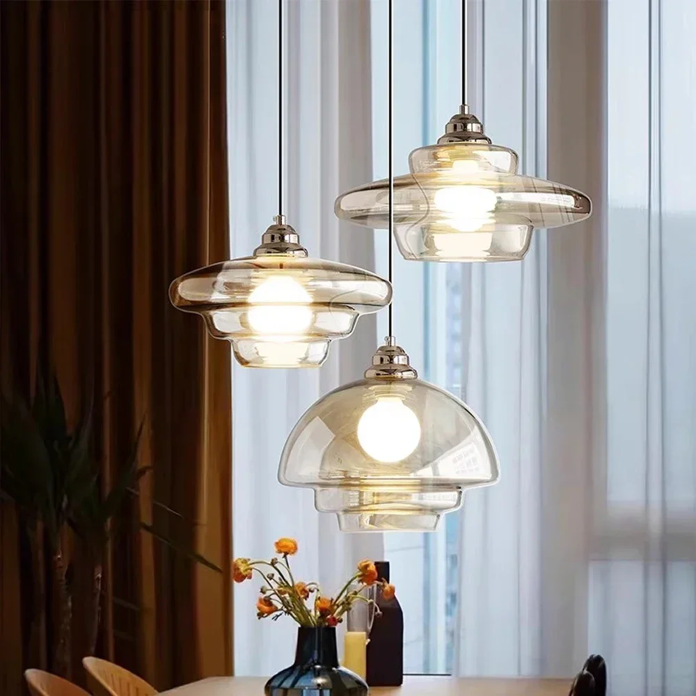 Retro LED Plating Glass Art Decorative Pendant Lights Cognac Color E27 Modern Light Fixtures Kitchen Island Dining Room Bedside