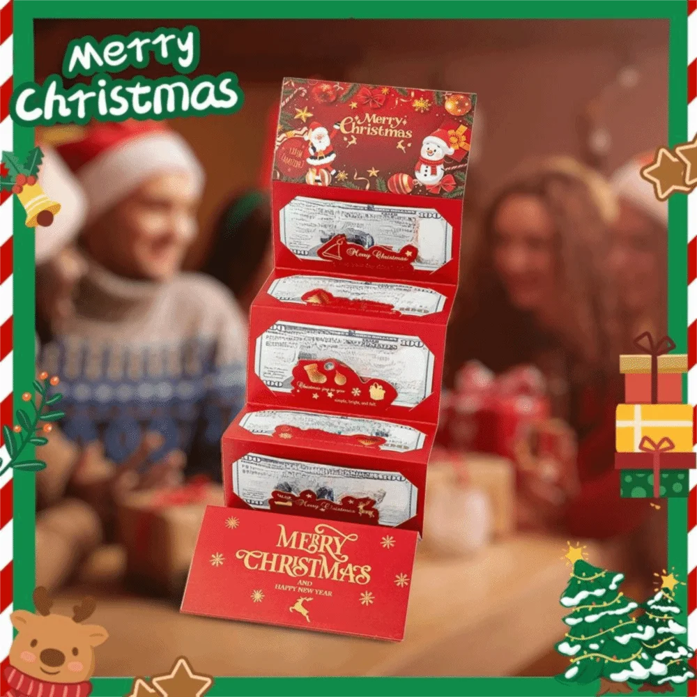 Juego de 2 sobres para tarjetas de dinero de Navidad de Papá Noel, 6 posiciones para tarjetas, tarjetas para billetes plegables de la suerte, alce de Navidad