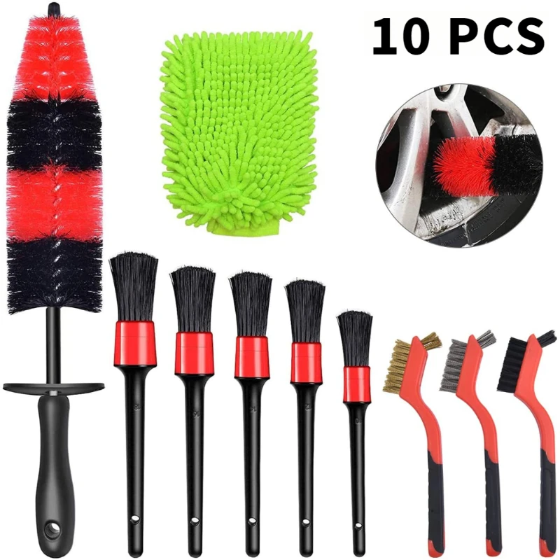 10PCS Car Cleaning Tools Wheel Brush Microfiber Car Wash Mitts Interior Detail Brush