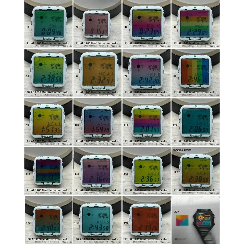 2PCS AE-1200 For Casio Small Square AE1200 AE1300 1400 Dial Modification Kit 3299 Movement Color Stickers DIY Screen accessories