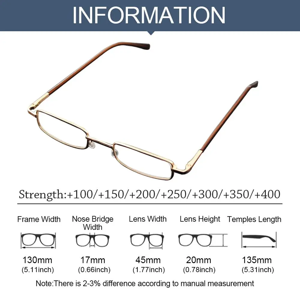 Elegant Eye Protection Reading Glasses Ultralight Metal Square Eyeglasses Presbyopic Eyewear for Men Women