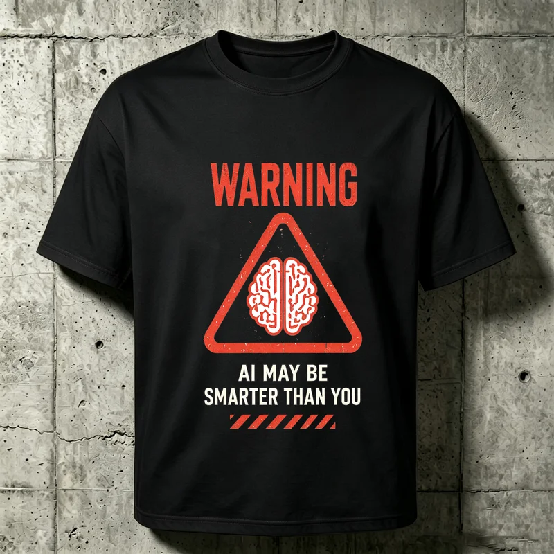 Tech Geek Gift Warning AI May Be Smarter Than You Graphic T Shirt Vintage Brain Warning Triangle Design Summer Streetwear Tees