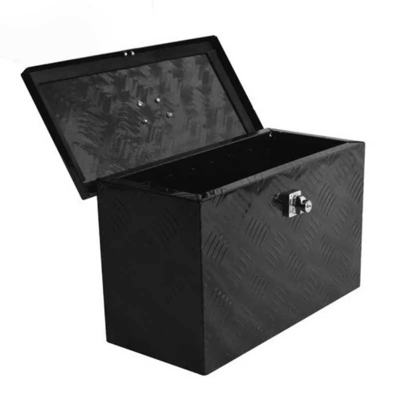 Image of Aluminium-Werkzeugkasten 16"x7,5"x10" Aluminium-Werkzeugkasten für LKW-Ladefläche Anhänger-Aufbewahrungswerkzeugkasten Schwarz mit Schloss+Schlüssel