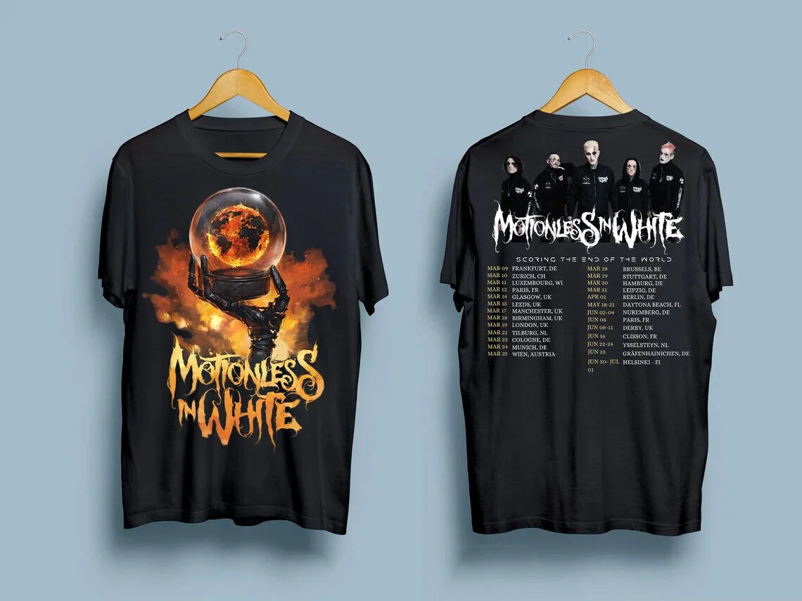 T-shirt Uk Europe Tour, sans mouvement en blanc marquant la fin du monde