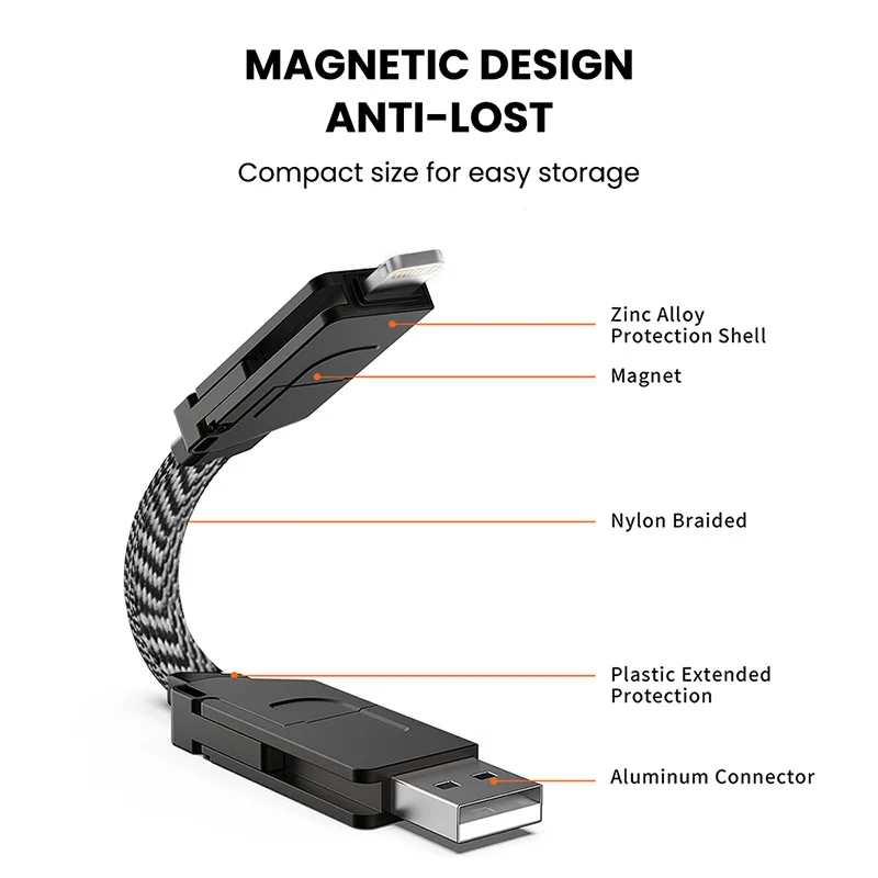 4 in 1 Multi Fast Charging Cable Keychain PD for Apple iPhone Lightning 27W Andriod TYPE-C 60W QC 18W Fast Charging Data Cable