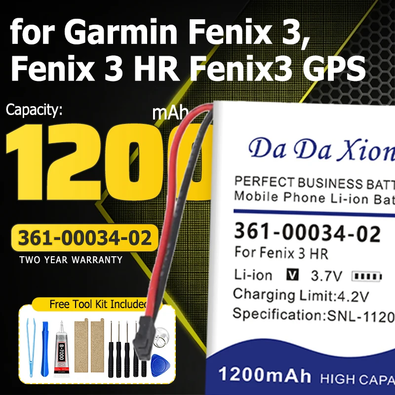 DaDaXiong Top Brand 100% New 1200mAh 361-00034-02 Battery for Garmin Fenix 3,Fenix 3 HR Fenix3 GPS sports watch Batteries