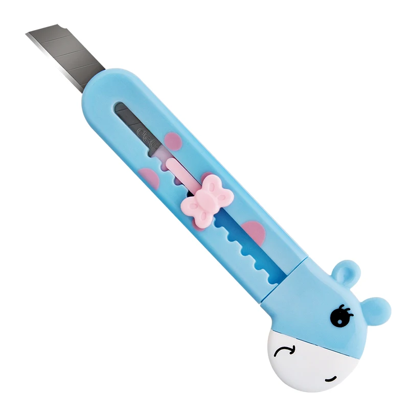 Deli 1-3p Kawaii Mini Pocket Giraffe Art Utility Knife Express Box Knife Paper Cutter Craft Wrapping Refillable Blade Stationery