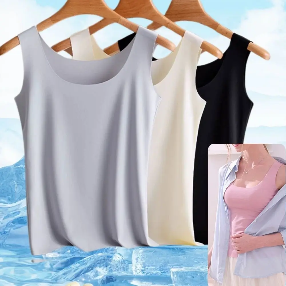 

Summer Ice Silk Tank Tops Seamless Woman Clothing Vest Cooling Sleeveless T-shirt Basic Thin Solid Crop Top Bottoming Undershirt