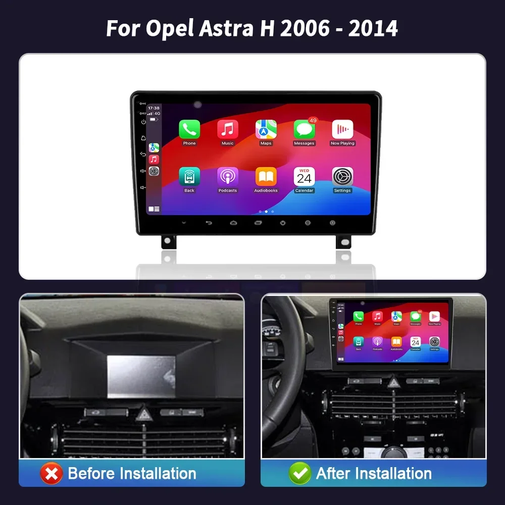 For Opel Astra H 2006-2014 Car Radio Android 14 Wireless Bluetooth Carplay Multimedia 4G GPS 5G WIFI Touch Screen Stereo System