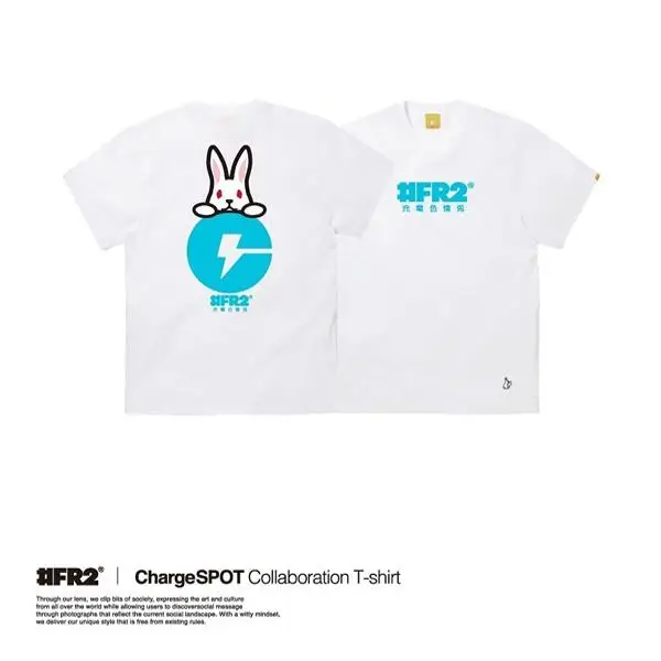 ChargeSPOT FR2 Collaboration Unisex Short Sleeve T-Shirt Cotton Youth Fashion Brand Antibacterial Print Casual Summer Top