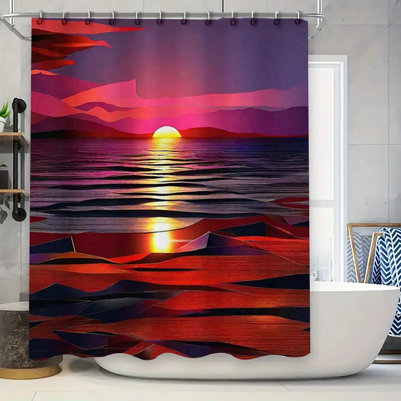 

Colorful sunset shower curtain with modern abstract design for bathroom decor custom size available #homeaccessories #showercurt