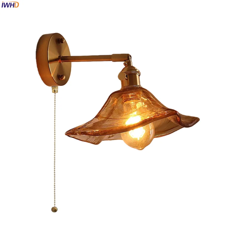 

IWHD American Vintage LED Wall Light Fixtures Living Room Bar Cafe Interior Lighting Copper Glass Bedside Lamps Applique Murale