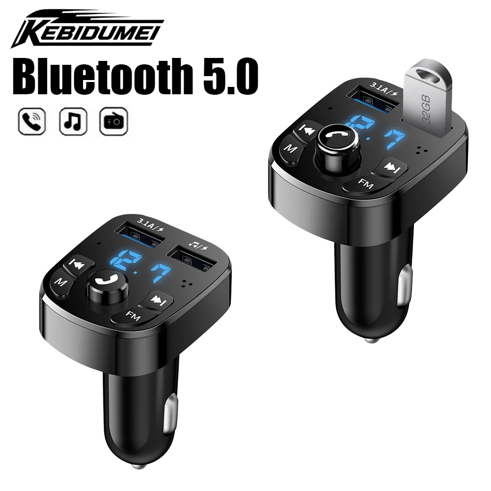 KEBIDUMEI-Kit cargador para coche, transmisor FM, Bluetooth 5,0, 3.1A, puerto USB Dual, modulador MP3 manos libres, reproductor de música, accesorios para automóvil