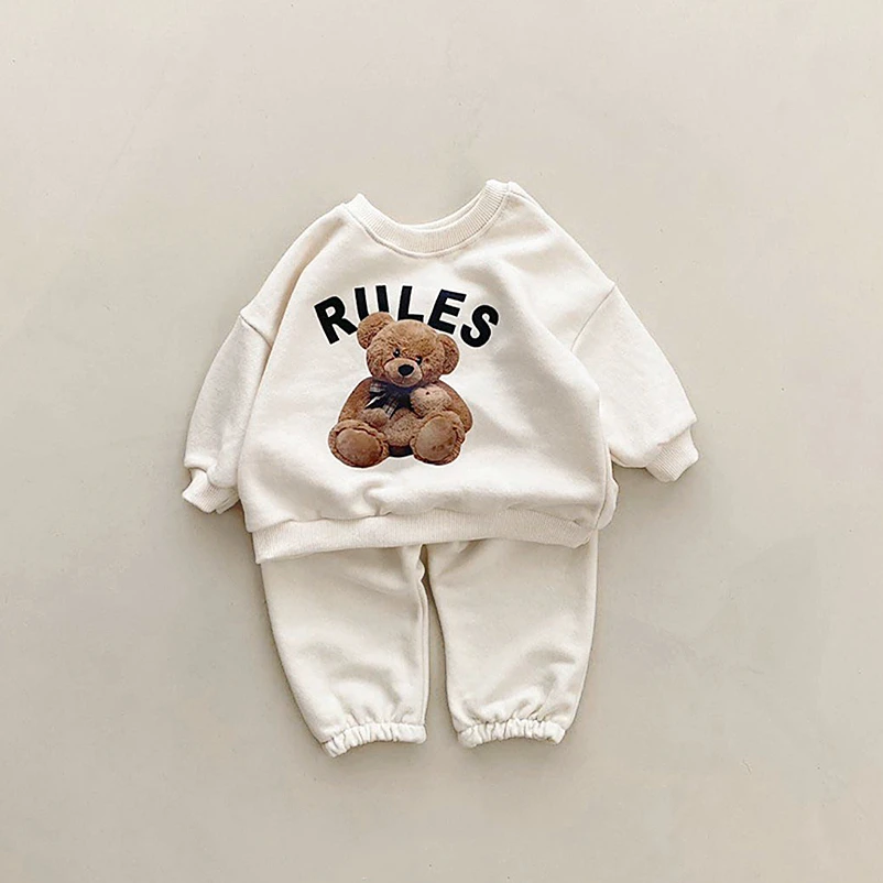 2PCS Baby Spring Autumn Clothes Casual Set Boys Girls Long Sleeves+pants Little Bear Pattern Toddler Kids Clothes Baby  Outfits