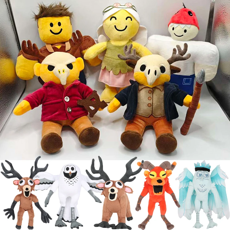 

New Game 99 Nights In The Forest Plush Toys Merchandise Brown Stand And Sit Elk Deer White Owl Stuffed Doll Pillow For Kid Gifts