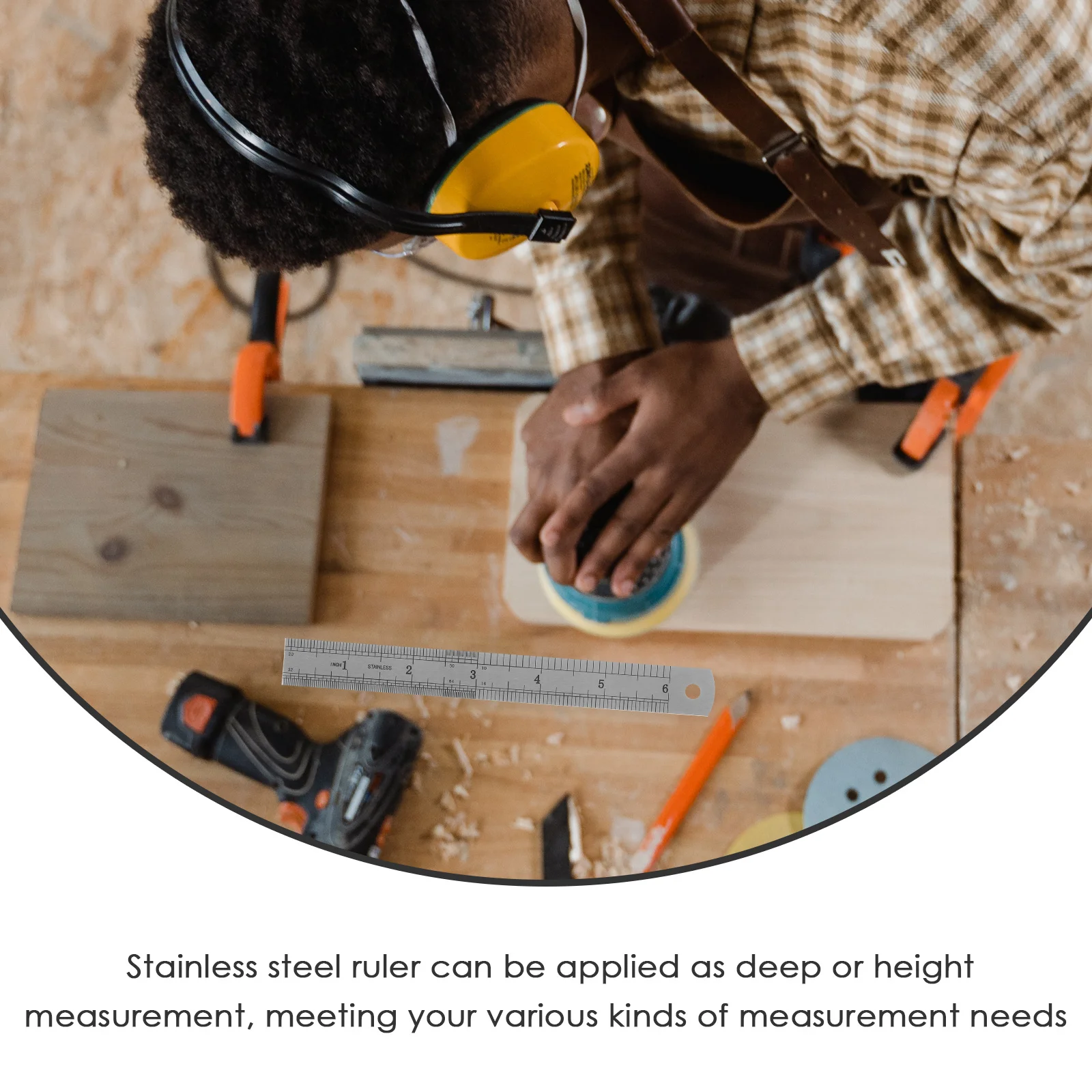 1Set Thickened Stainless Steel Ruler Precision Measuring Tool Stopper Engineering Straight Scale for School Office Home Use