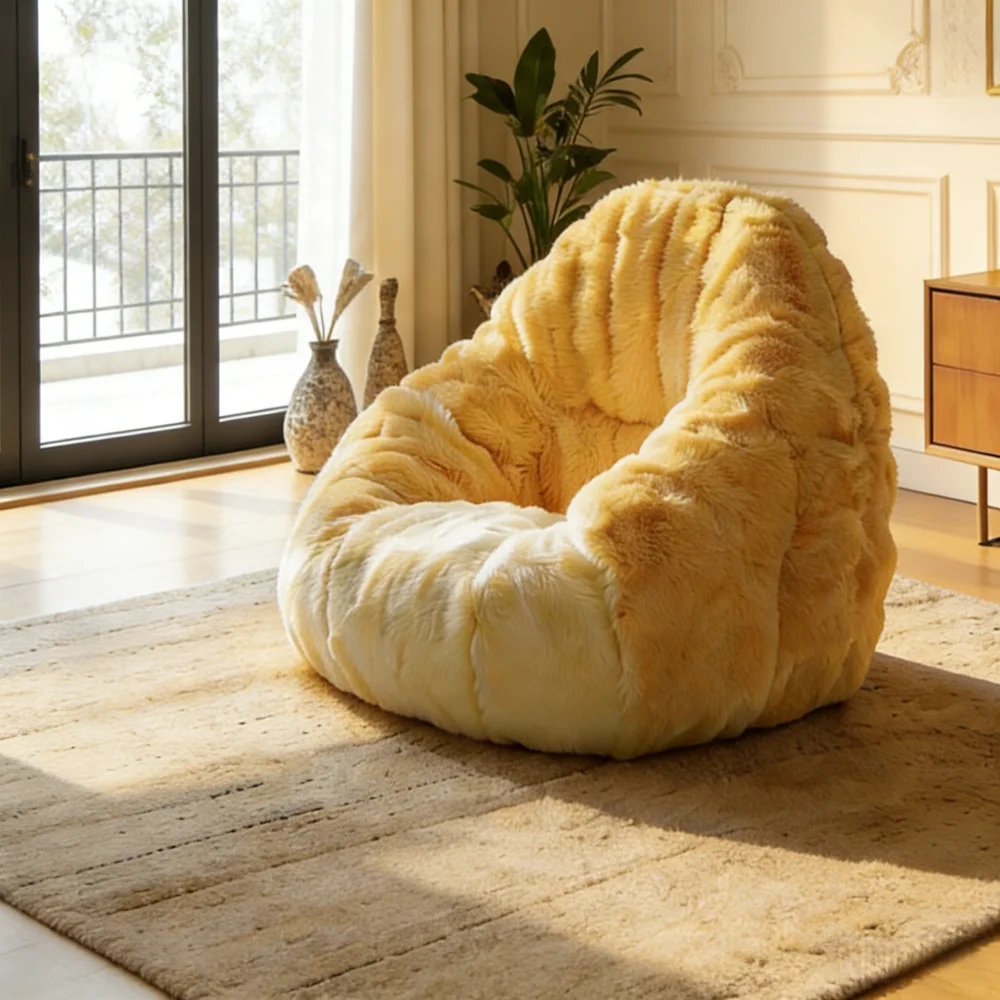 Pineapple Crown Cream Yellow Plush Lazy Recliner Internet Famous Living Room Bedroom Soft Comfortable Cute Single Sofa