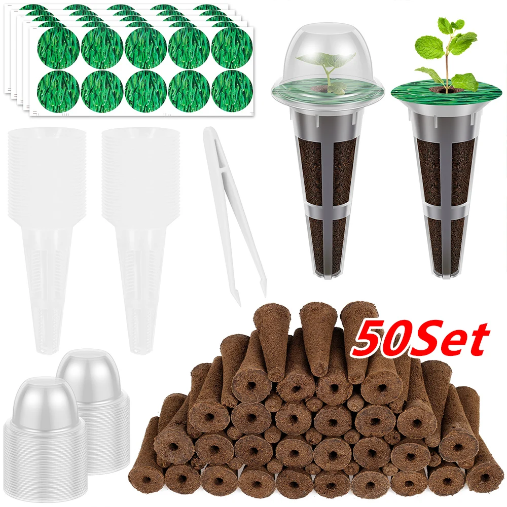 50-teiliges Hydroponik-Pods-Set für den Innenbereich, inklusive Anzuchtschwämme, Deckel, Etiketten, Pinzette, Blumen- und Pflanzenzuchtset
