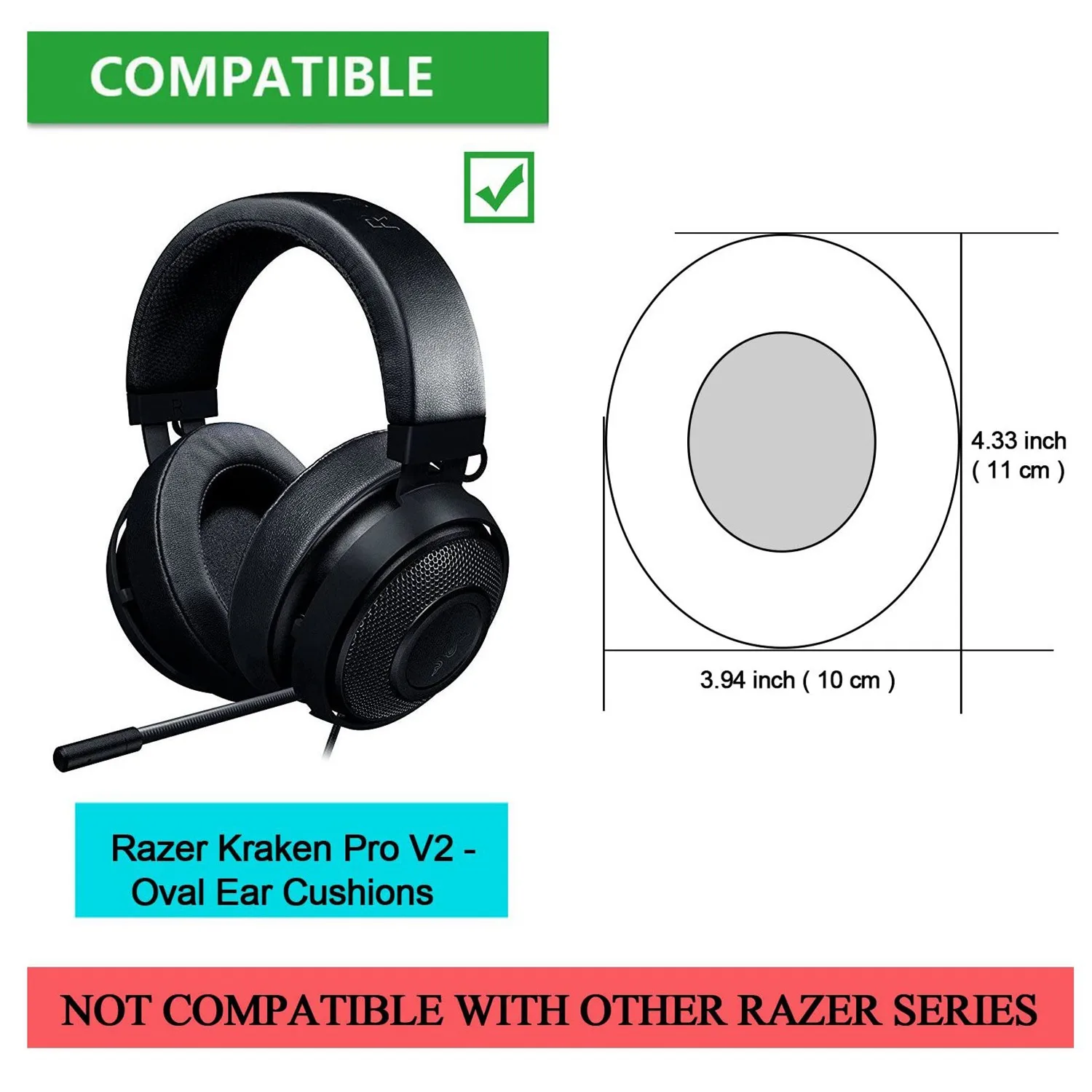 رغوة الذاكرة وسادة الأذن عدة ، استبدال وسادات الأذن ، غطاء الوسادة ل Razer Kraken برو V2-البيضاوي الأذن سماعة ، 2 قطعة