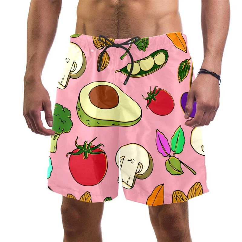 Summer Hawaiian New 3D Tropic Leaves Printing Beach Shorts Fruits Graphic Swimming Shorts Men Fashion Streetwear Swimming Trunks