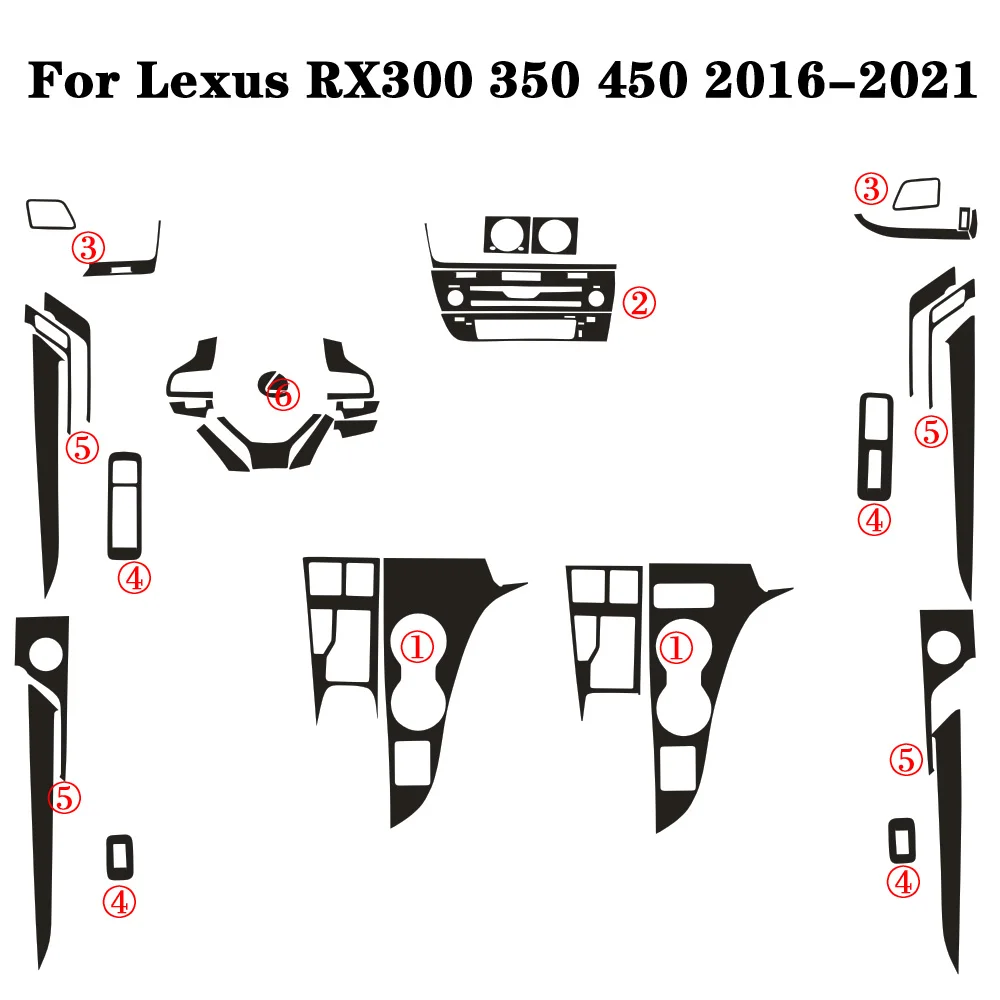 For Lexus RX 2016-2021 Interior Central Control Panel Door Handle 3D 5DCarbon Fiber Stickers Decals Car styling Accessorie