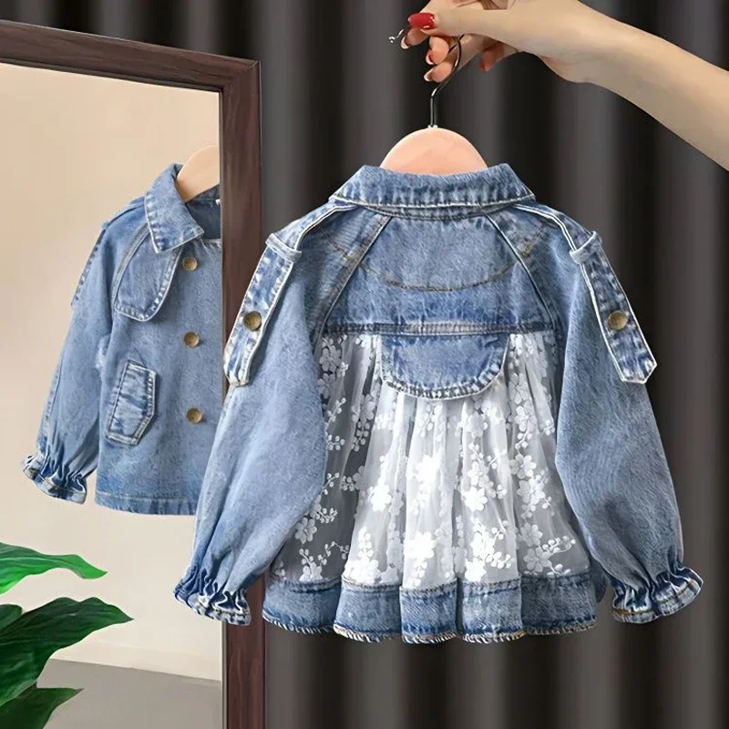 

1-6 Year Girls Denim Jacket Spring Cardigan Coat Sweet Princess Kids Jean Clothes For Girls Cute Lace Children Outwear XMP44