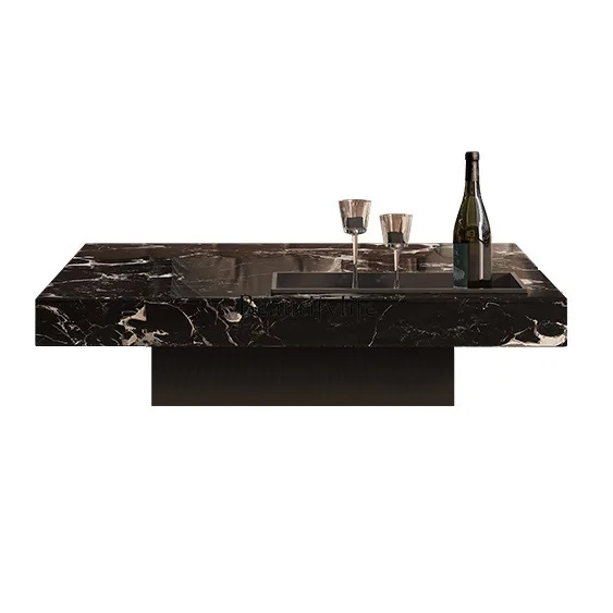 

Natural black rose marble coffee table Italian minimalist square suspended luxury stone coffee table