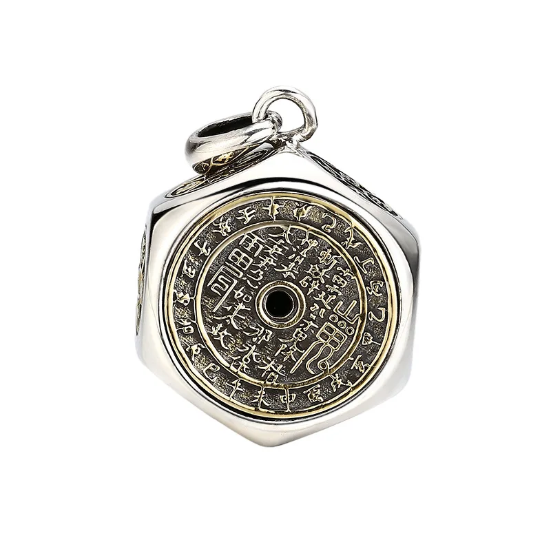 

Antique Thai Silver 925 Sterling Silver Bagua Mountain Ghost Coin Pendant Necklace for Men Women