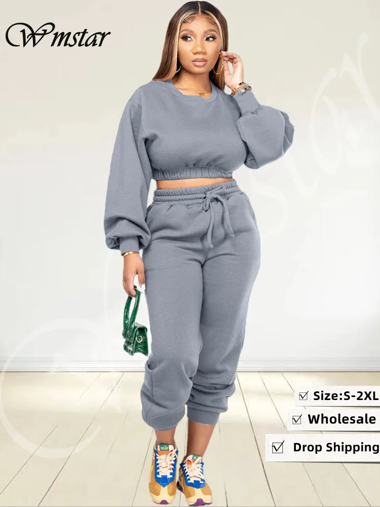 

Wmstar NewTwo Piece Set Women Tracksuit Sweatpants Sets Solid Crop Top and Pants Fall Winter Clothes Wholesale Dropshpping 2022