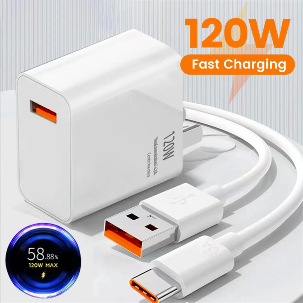 120W Fast Charging USB Charger QC 3.0 USB C Type C Cable Wall Phone Quick Charger Adapter For Huawei Samsung Xiaomi 14 13