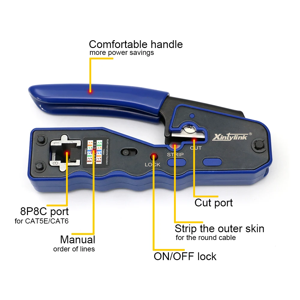 Imagem -02 - Xintylink-grampo Crimper Pinça Pinças Crimper Mão Alicate Rede Crimper Crimper Stripper Pressionando Clamp Clipe Lan Cat5 Cat6 Rj45