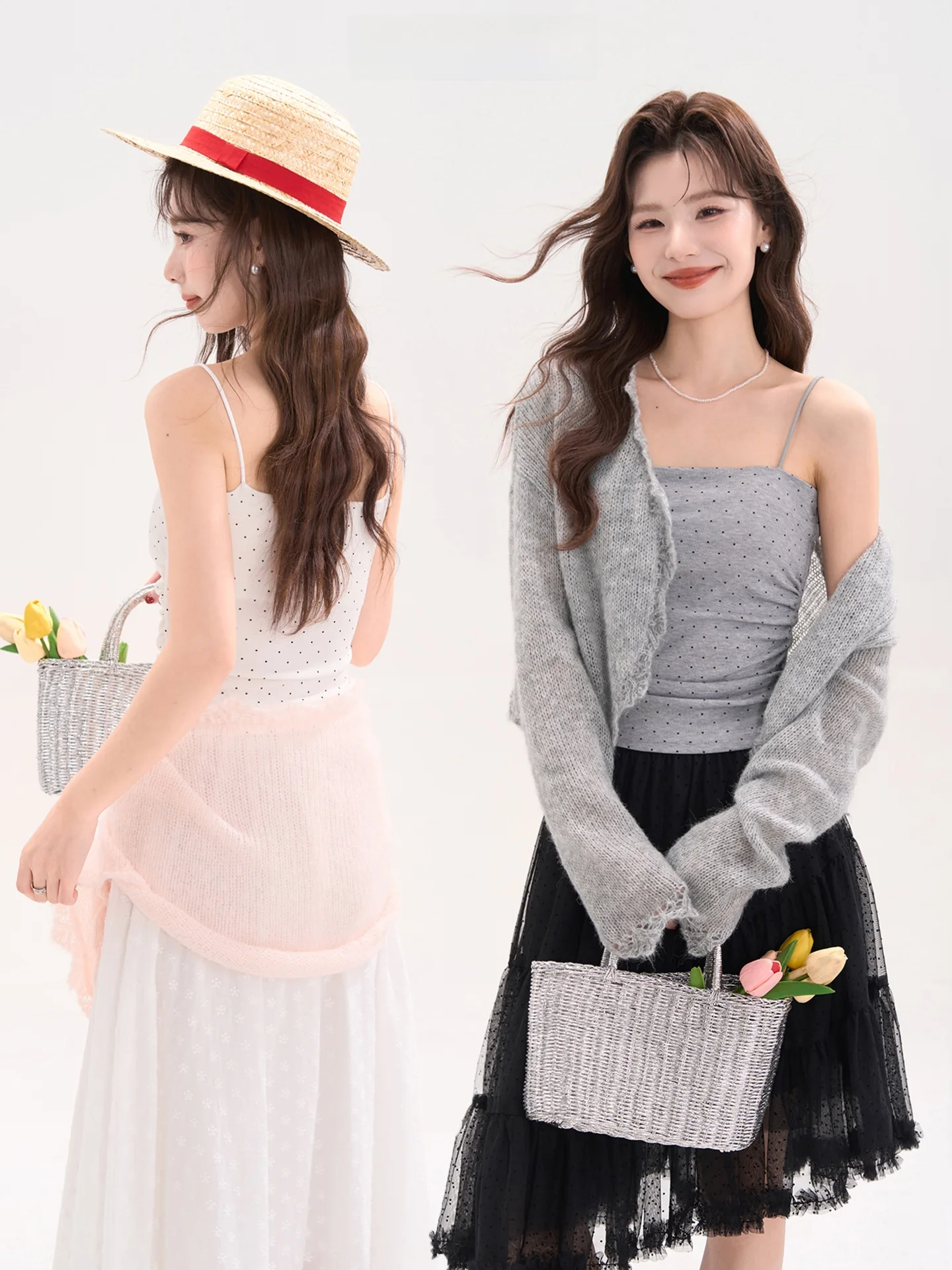 

Heme Tea Color Polka Dot Wrap Women's Camisole with Chest Pad Spring Summer Slimming Top Nylon Material Inner Wear Chinese Brand
