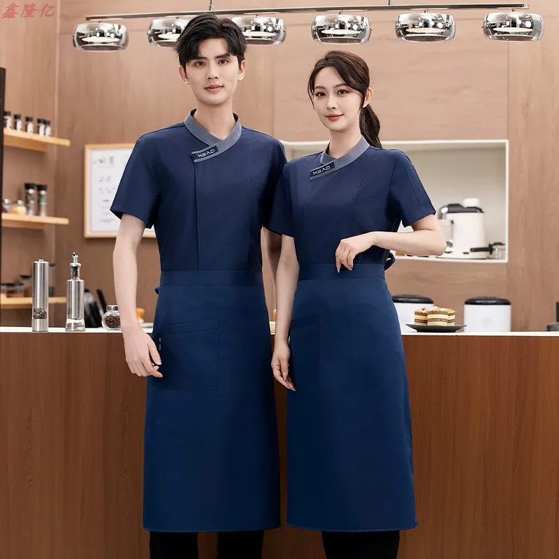 Western Restaurant Steakhouse Asymmetric Collar Chef Jacket Short Sleeve Catering Hotel Restaurant Canteen Work Uniform Thin Bre