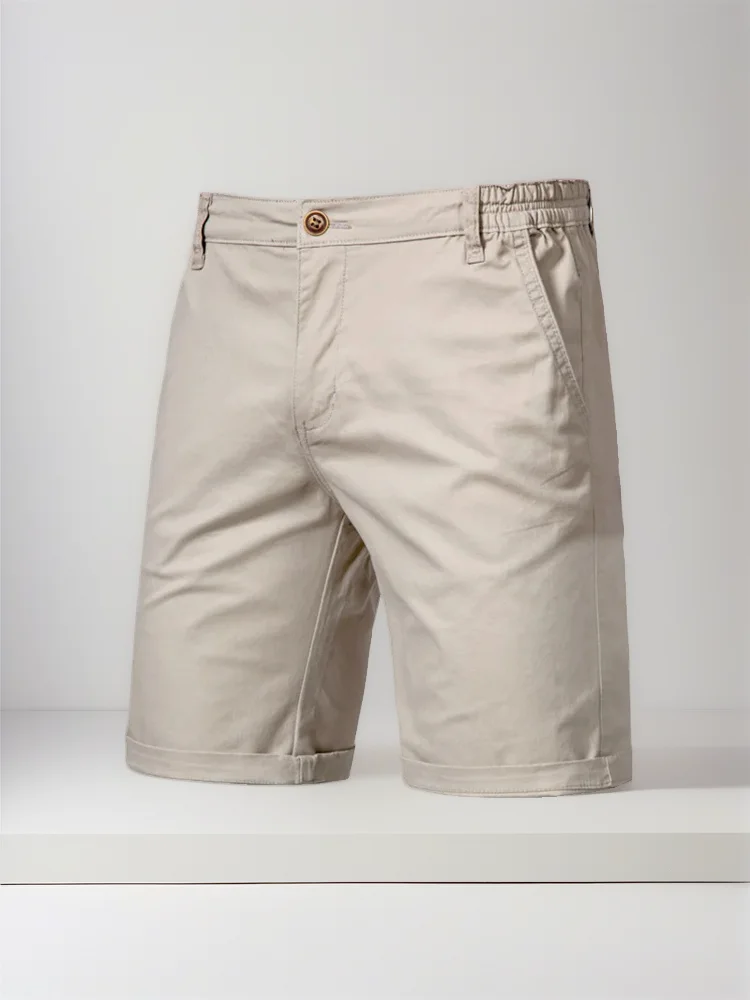 Summer men's pure cotton elastic waist five quarter shorts, high-quality casual solid color versatile business and social men's