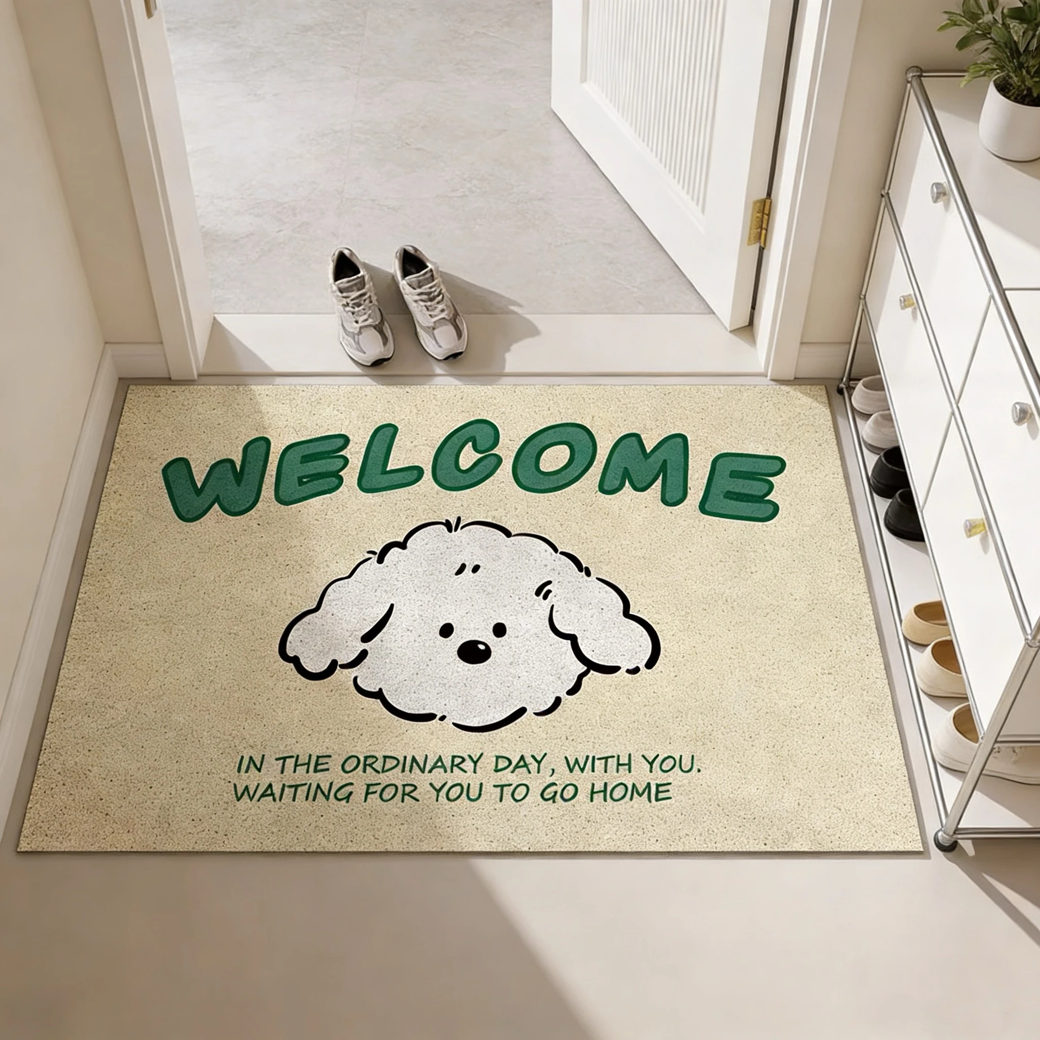 Cartoon Puppies Welcome PVC Floor Mat Entrance Doormat Anti-slip for Entry Porch Hallway Entryway Home Decor Dust Removal Carpet