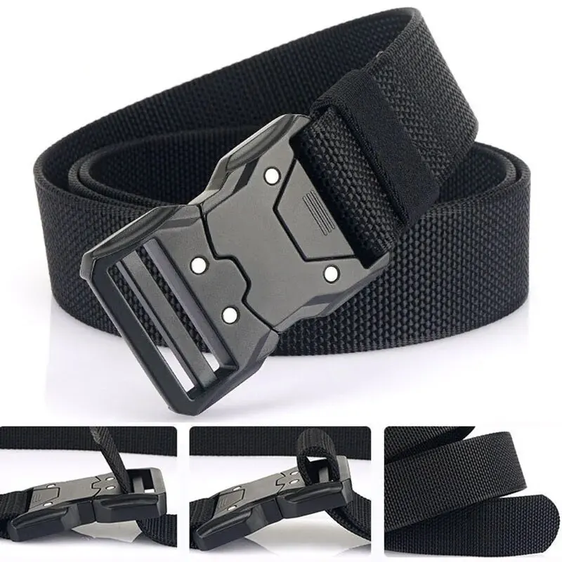 Tactical Belt Military Nylon Waist Outdoor Belt Survival Accessories Quick Release Magnetic Buckle Belts for Men Army Black