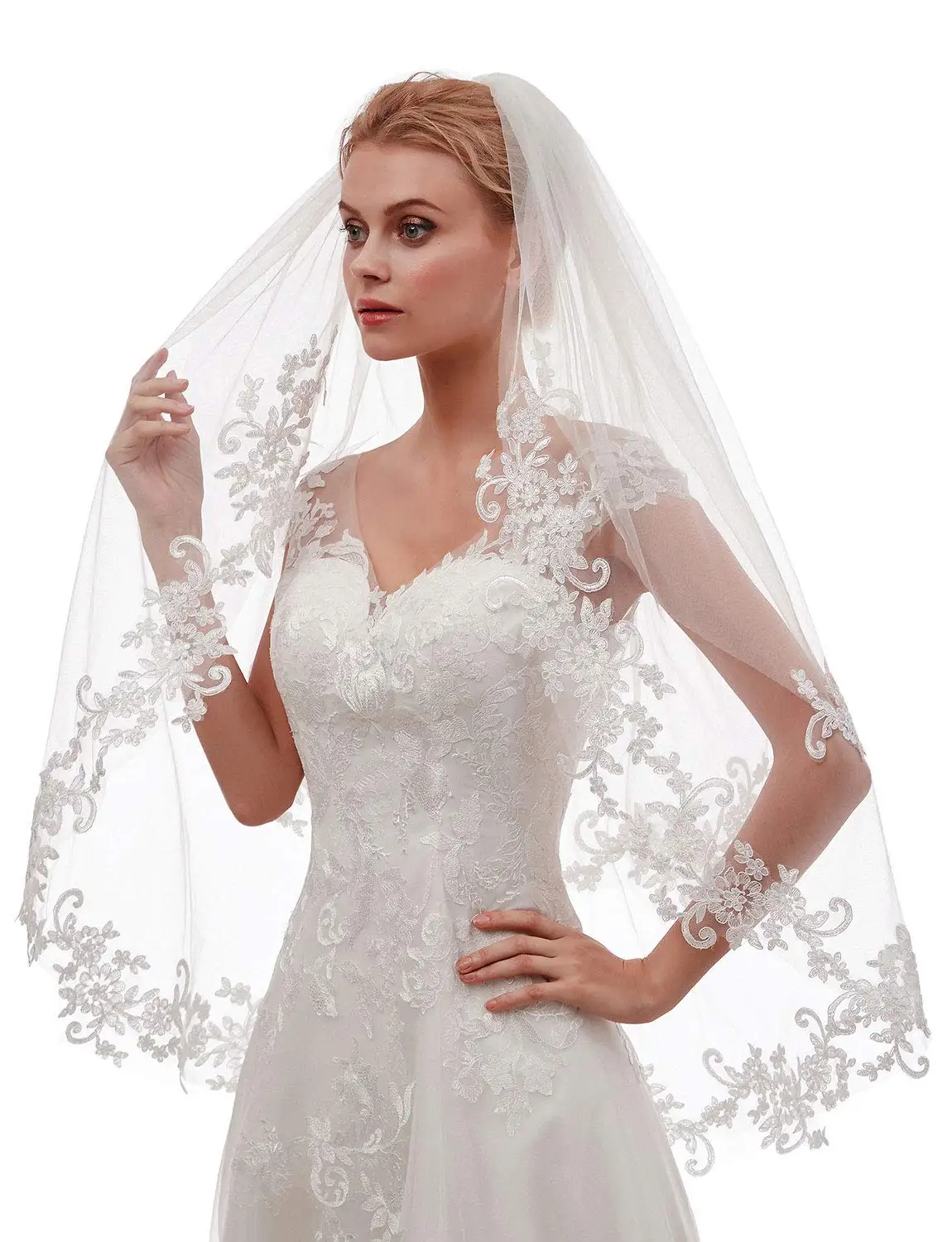 Women\'s Short 2 Tier Lace Wedding Bridal Veil With Comb 75cm