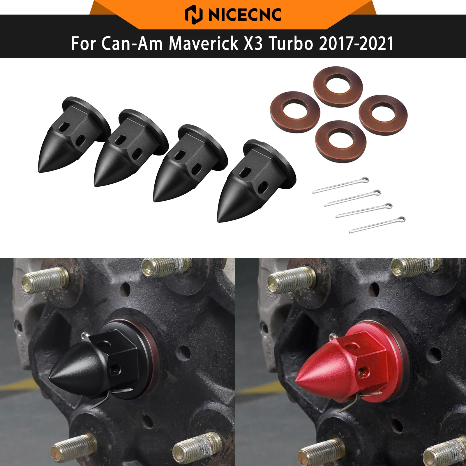 For Can-Am Maverick X3 Turbo Sport Trail Traxter HD MAX 2017-2021 NICECNC Front / Rear Hub Castle Nut Kit M20 X 1.5