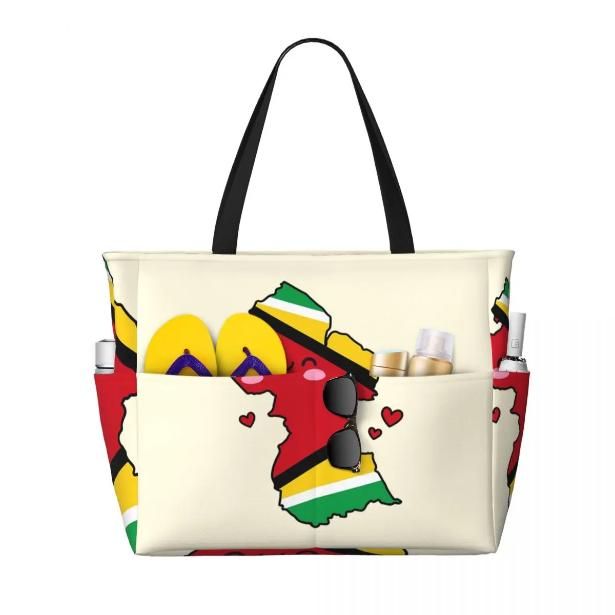Guyana Flag Map Smile With Love Beach Tote Bag Sport Gym Yoga Duffle Large Tote Bag Women Travel Bag Fitness bag
