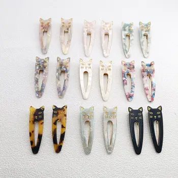 2個裝 女孩髮夾 可愛貓咪醋酸纖維髮夾 頭飾 女士水滴豹紋髮卡 髮飾 禮物 10 最佳銷售 貓毛夾 - №9
