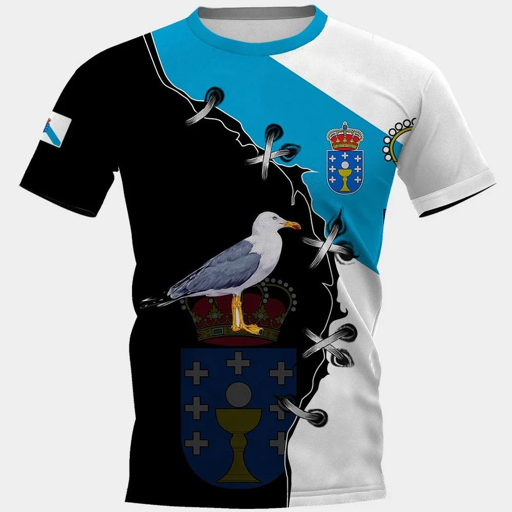 Galicia Spain Spanish Skull Country Emblem Map Flag 3D Fashion All Over Printed Round Neck T Shirt Men Women Harajuku Casual Tee