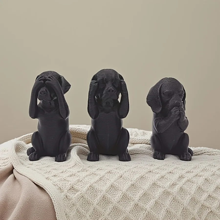 3-Piece Set of Smart Dog Statues, 3D Printed Dachshund Statues, Modern Home and Office Decor, Suitable for Collectors Who Enjoy a Touch of Wit (or Sarcasm), Ideal Exotic Home Decorations, a Thoughtful Gift for Dog Lovers, or Just a Conversation Starter, 