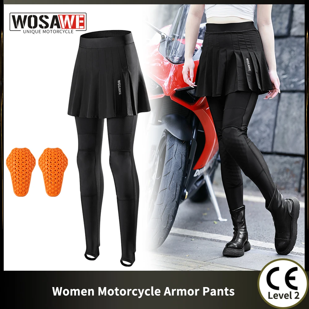 WOSAWE Motorcycle Soft Armor Pants Women Racing Armor Pants Rider Off-Road Fall Protection Breathable Knee Protector Skirt Pants